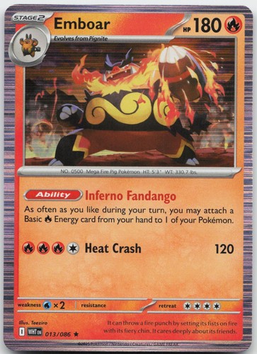 Emboar 013/086 Holo Rare White Flare Pokemon Near Mint