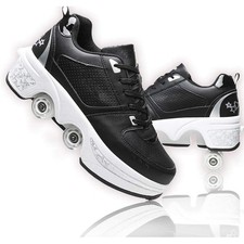 Roller Skate Shoes, Double-Row Deform Quad Roller Skates for Girls Boys, Skating