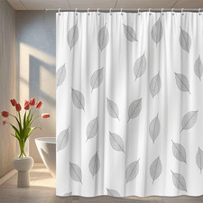 Elegant White Shower Curtain with Leaf Pattern, Fabric Design