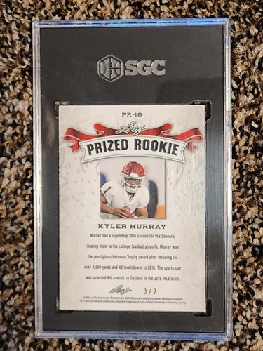 2019 Leaf Prized Rookie Kyler Murray PR-18 Black 3/7 SGC 10! - Bild 2 von 13