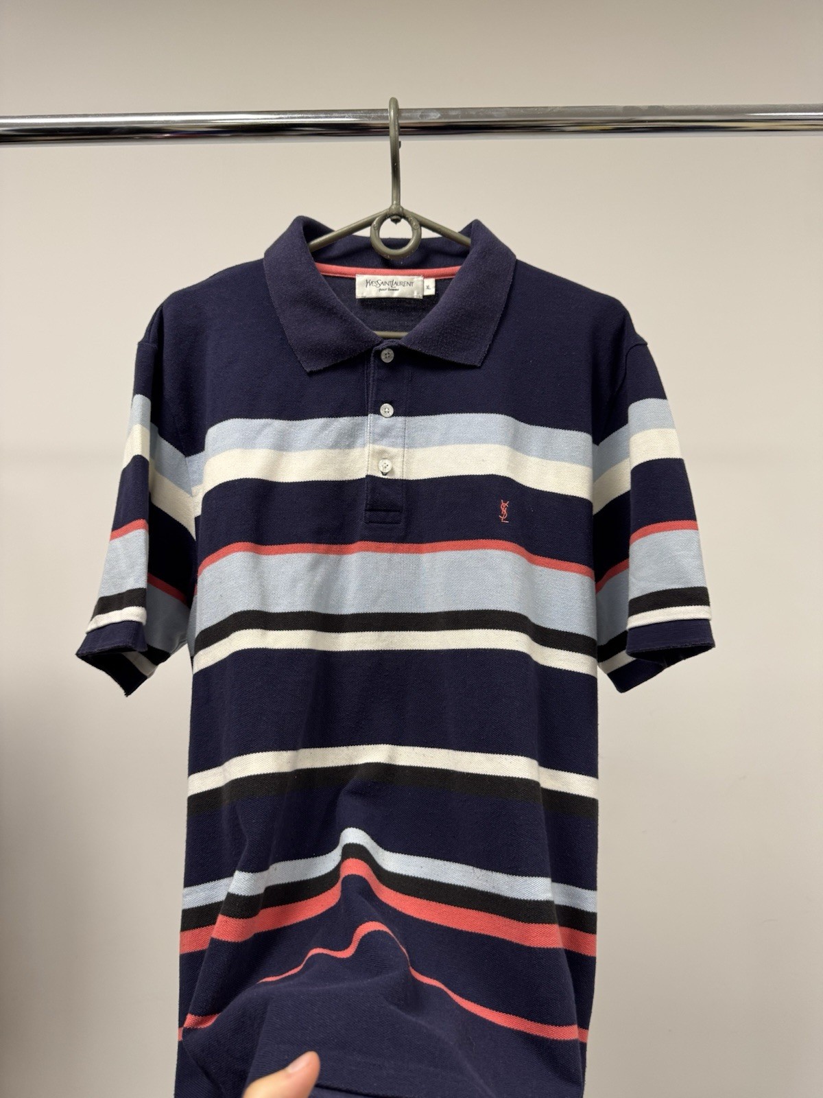 Yves Saint Laurent YSL Polo Vintage Camicia a Righe Uomo Taglia XL Lusso