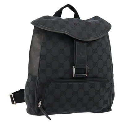 GUCCI GG Canvas Backpack Black Silver 019 0352 Auth 177495A