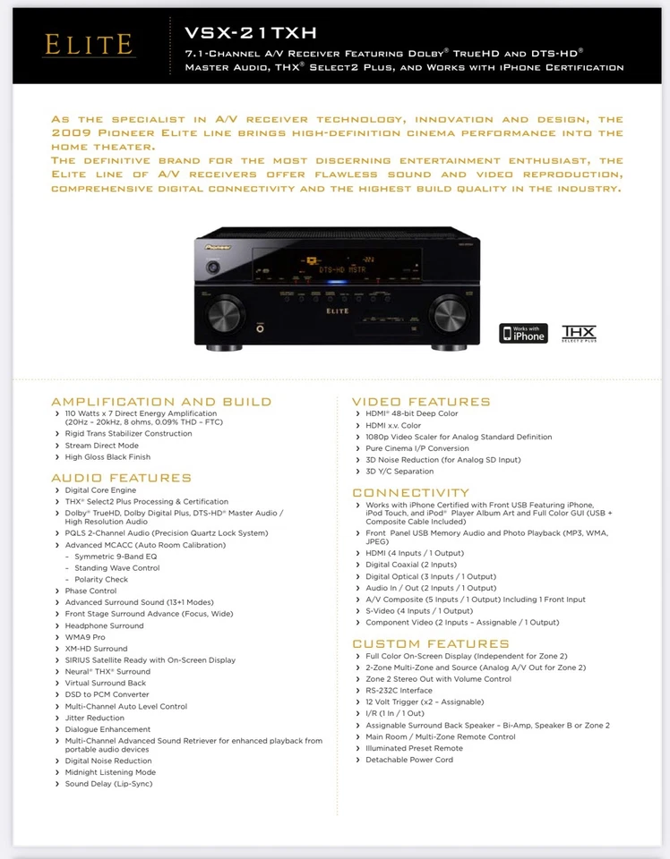 Vintage Pioneer Elite MULTI-CHANNEL RECEIVER MODEL VSX-21TXH RECEPTEUR - Image 3 of 3