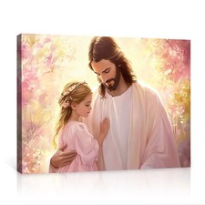 Jesus and Little Girl Canvas Print Artwork Wall Art Poster Home Decor Religious