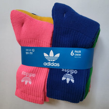 ADIDAS Originals 6-pair Crew Socks size M 5Y-7Y 6pk Pink Green White