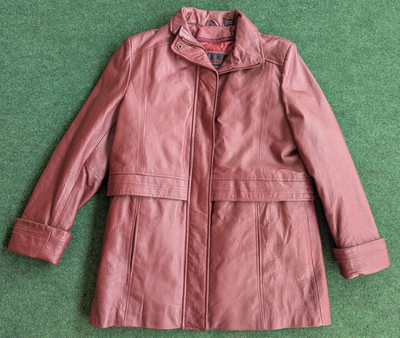 Vintage PHASE TWO Leather Jacket Womens Large Red Burgundy Coat / No Hood 90s