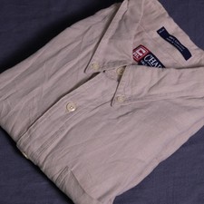 Vintage CHAPS Ralph Lauren Beige Short Sleeve Button Dress Shirt Cotton Size XL