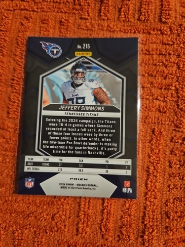 2024 Panini Mosaic - Jeffery Simmons #215 Reactive Yellow Mosaic Prizm - Picture 2 of 2