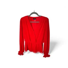 1. State Red Wrap Peplum Blouse Long Sleeve Size M
