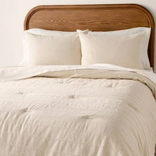 Full/Queen Stitch Stripe Duvet Cover Tan - Hearth & Hand with Magnolia