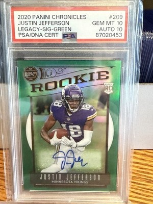 2020 Chronicles Justin Jefferson #209 Green Signatures #1/25 PSA 10 RC Auto