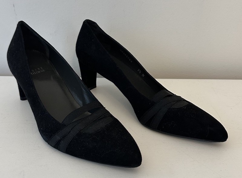 Stuart Weitzman Bandexsvelt Black  Suede Pumps Pointy Toe Size 9.5 NICE