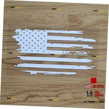 USA American Flag Decal Sticker Vinyl Distressed Tattered - White 6 Inches -