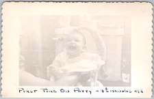 Vintage Snapshot Cute Baby Sitting On Potty 1950s