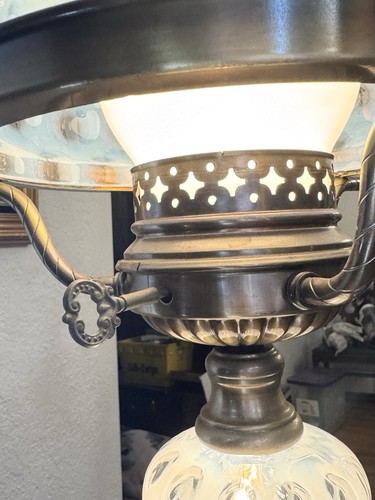 Vintage Fenton Coin Dot Swag Brass Chandelier Lamp 30" Ruffle Edge Art Glass - Picture 10 of 10