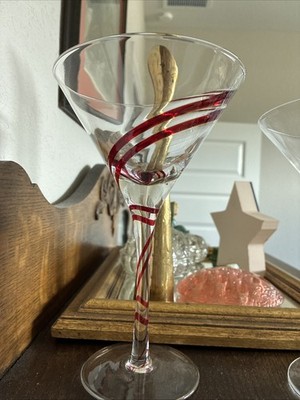 PIER 1 - Double Swirl Red- Swirline Martini Cosmo Glasses 7 5/8'' -EUC
