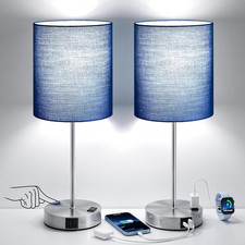Blue Touch Lamps for Nightstand Set of 2 - Bedside Table Lamp for Bedroom with D