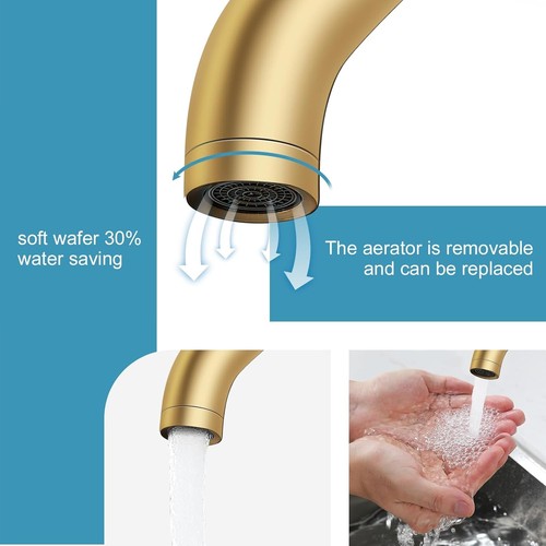 Grifo de baño dorado cepillado de una sola manija con desagüe emergente - Lujo moderno - Imagen 6 de 8