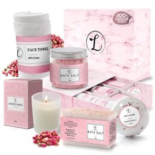 Spa Gift Set 100 Natural, Gift Box Includes: Bath Bomb, Bath Salt, Hand Soap...