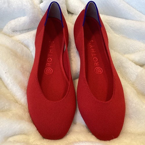 Rothy's The Square Toe Ballet Flats Bright Red Textile Women’s US 7.5 EU 38
