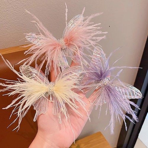 Children Colorful Boutique Feather Butterfly Hair Clip Fairy Beauty Princes _yi