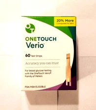 New Retail One Touch Verio Glucose Diabetic Test Strips 60 Ct Exp 12/31/2026