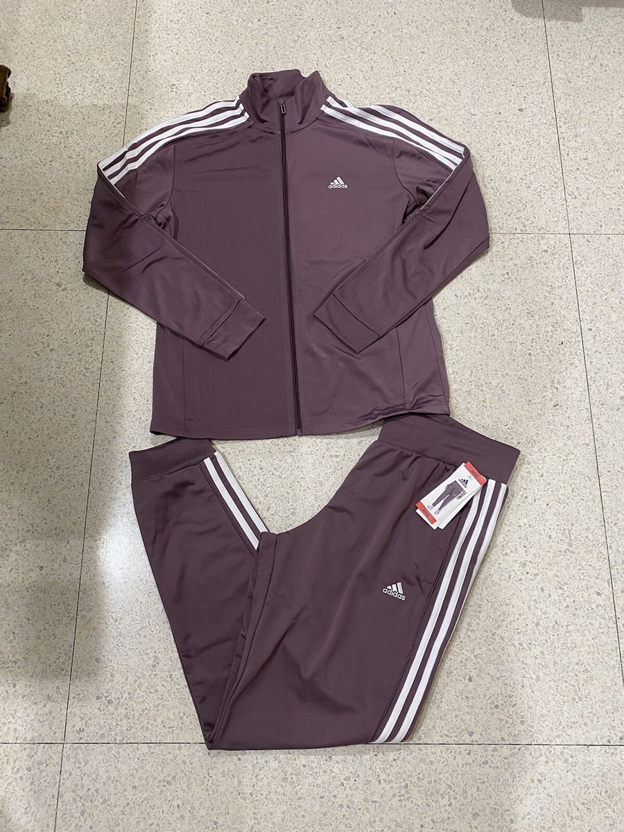 NWT ADIDAS WOMENS PIECE TRACK SET JACKET AND SWEATPANTS PURPLE STRIPE  SZ L