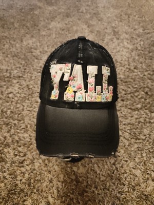 KBETHOS Hat Adult Womens Black Distressed Floral Strap Back Cap Adjustable