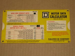 Square D Co Motor Data Calculator Slide Ruler Template 1985