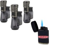 Vertigo by Lotus Cyclone Triple Torch Cigar Lighter Charcoal 3 Pack Plus Free FE