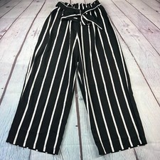 SHEIN Womens Sz Small Tie Front Black White Striped Pants 23L