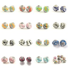 10Pcs Handmade Indonesia Beads with Rhinestones Alloy Cores Crafts 14 15x14 15mm