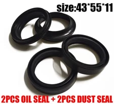 43x55x11 Motorcycle Front Fork Damper Shock Oil Seal & Dust Seal Kits（4 Pcs/Set）