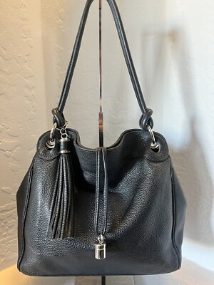 Buti Pebbled Italian Leather Black Satchel Shoulder Bag purse