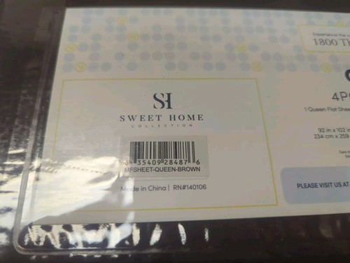Sweet Home Queen 4 Pc Sheet Set 1800 Thread Brown NEW - Picture 2 of 3