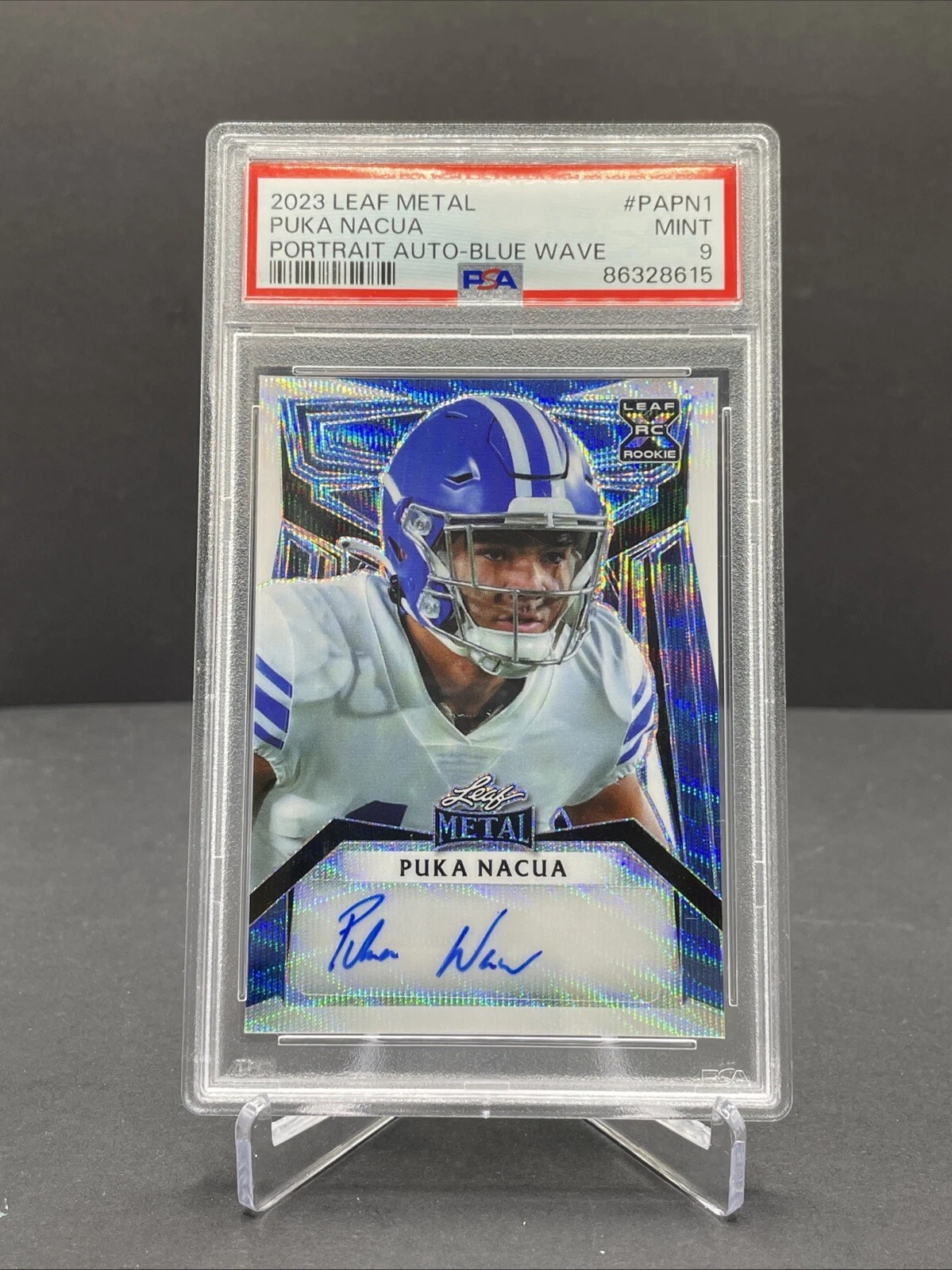 Puka Nacua Leaf Metal Portrait Autograph #PAPN1 Blue Wave
