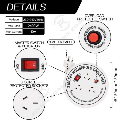 4/6 Outlets Powerboard Overload Protection Surge Protector Power Strip With Cord - Picture 8 of 33