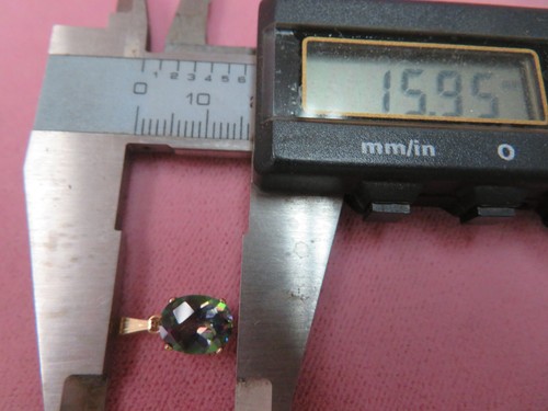 14K Solid Yellow Gold Basket Setting Mystic Topaz Charm Pendant - .98 Grams - Picture 4 of 6