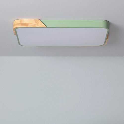 Wooden Rectangular LED Ceiling Light 30W Metal 62x42cm CCT Adjustable Living Room