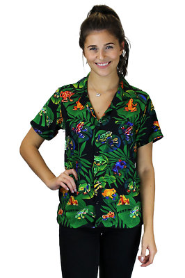 Funky Hawaiibluse Frogs Schwarz verschiedene Größen Hawaiishirt Unisex