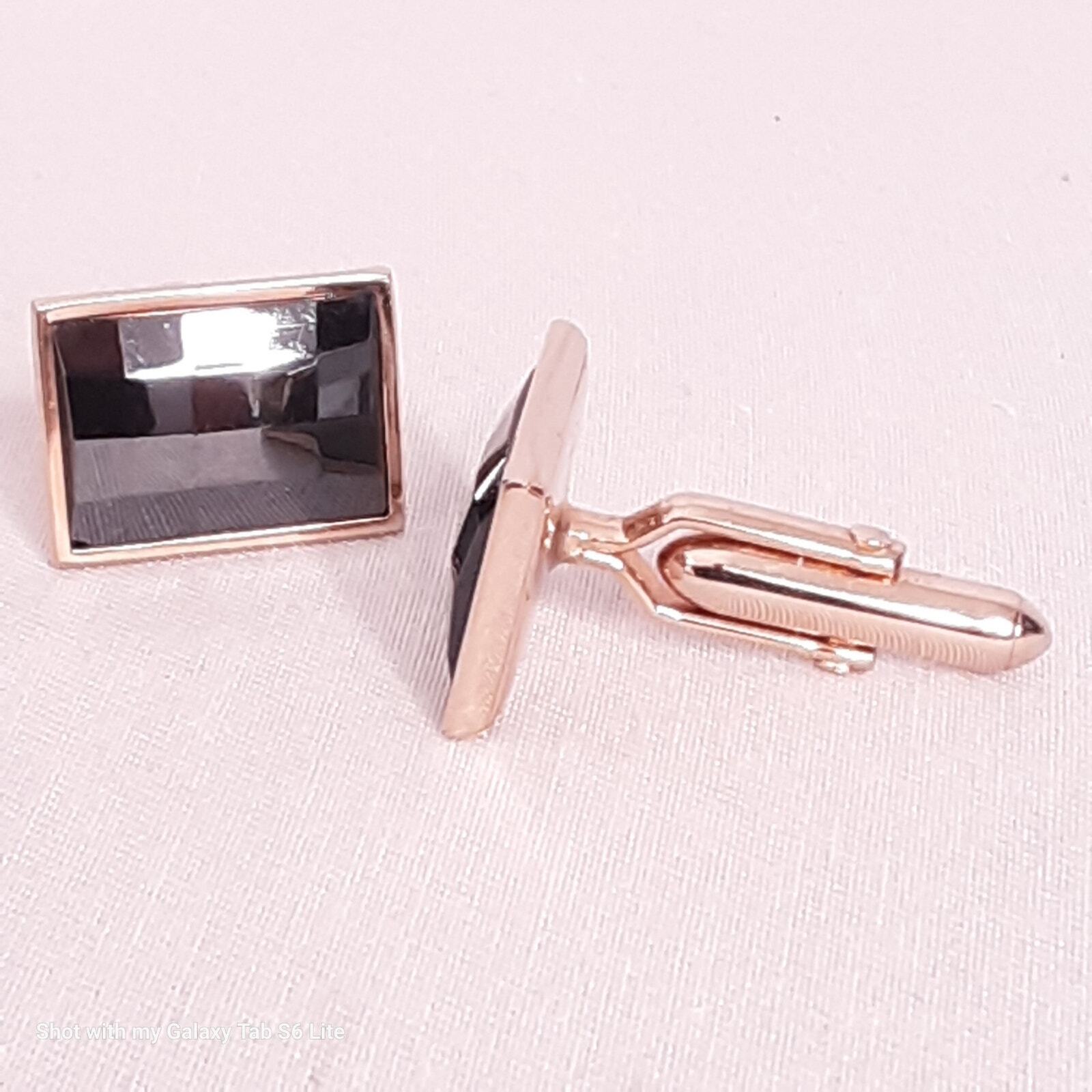 Swank Mens Cufflinks Rectangular Black Faceted Sq… - image 1