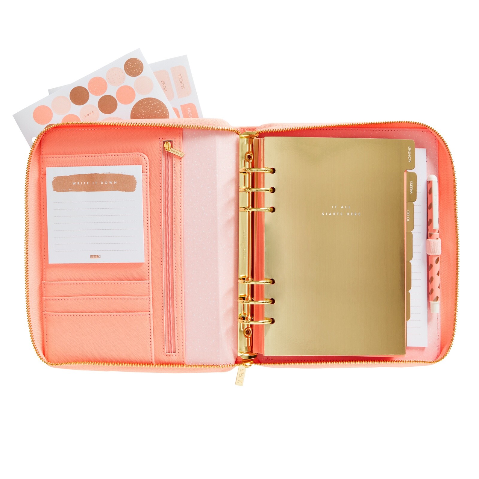 Kikki k Large Bright Coral Leather Personal Zip Planner Luxury eBay