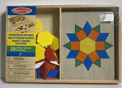 Melissa & Doug Pattern Blocks And Boards 120 Wood Shapes Classic Educational Toy