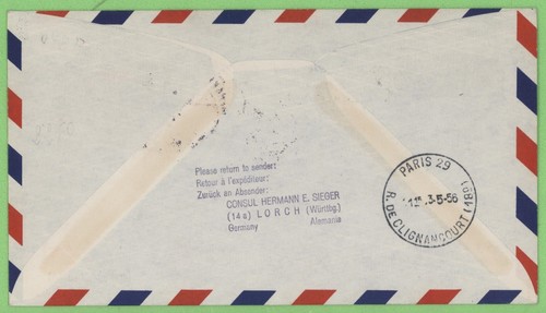 Germany 1956 Lufthansa Flight Cover Hannover Trade Fair, Paris arrival cancel - Picture 2 of 2
