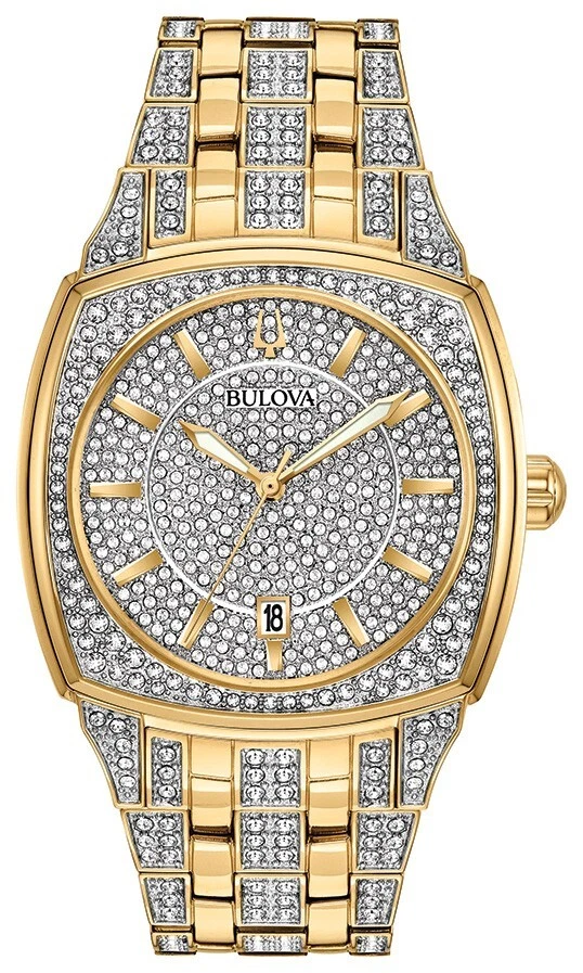 Bulova Men's Crystal Quartz Date Gemmed Gold Stainless Steel Watch 40 MM 98B323