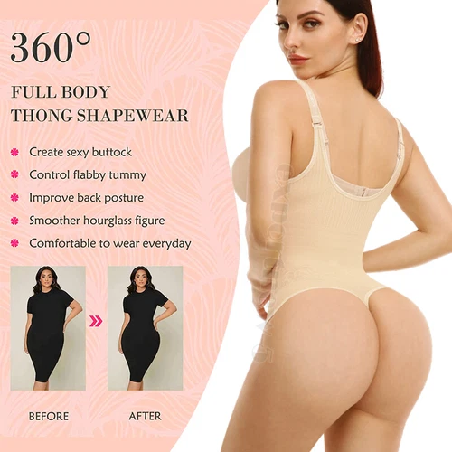 Women Full Body Shaper Compression Tummy Control Shapewear Thong Bodysuit Girdle - Picture 3 of 24