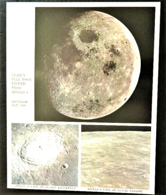 1968 Apollo 8 full moon crater langrenus, NASA vintage print  8 x 10