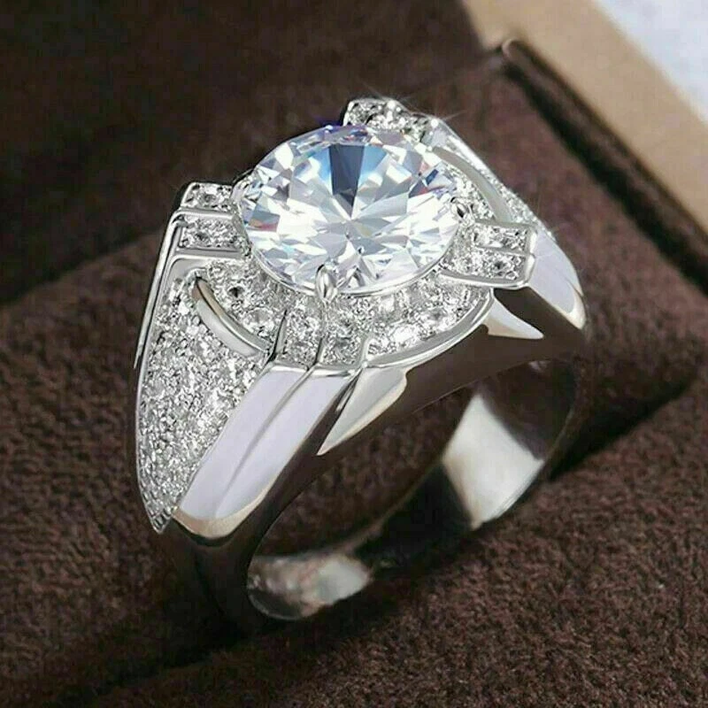 Elegante anillo de compromiso plateado para hombre y mujer de 2 quilates circonita cúbica Foto 2 de 4