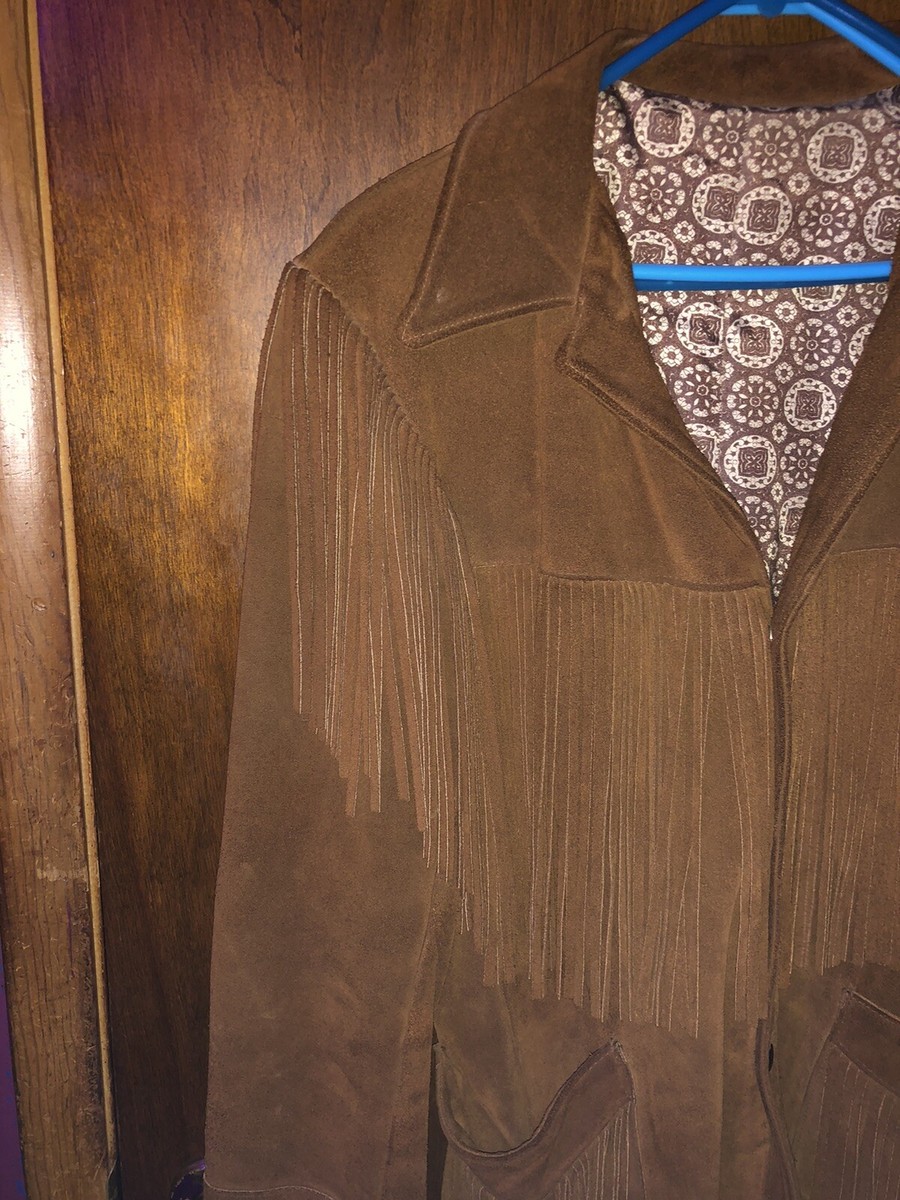 Vintage 1960's Brown Suede Fringe Leather Jacket, Well Made Thick