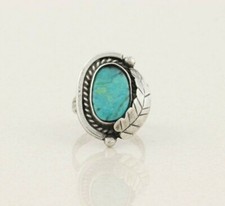 Sterling Silver Blue Turquoise Leaf Ring Size 7 1/2